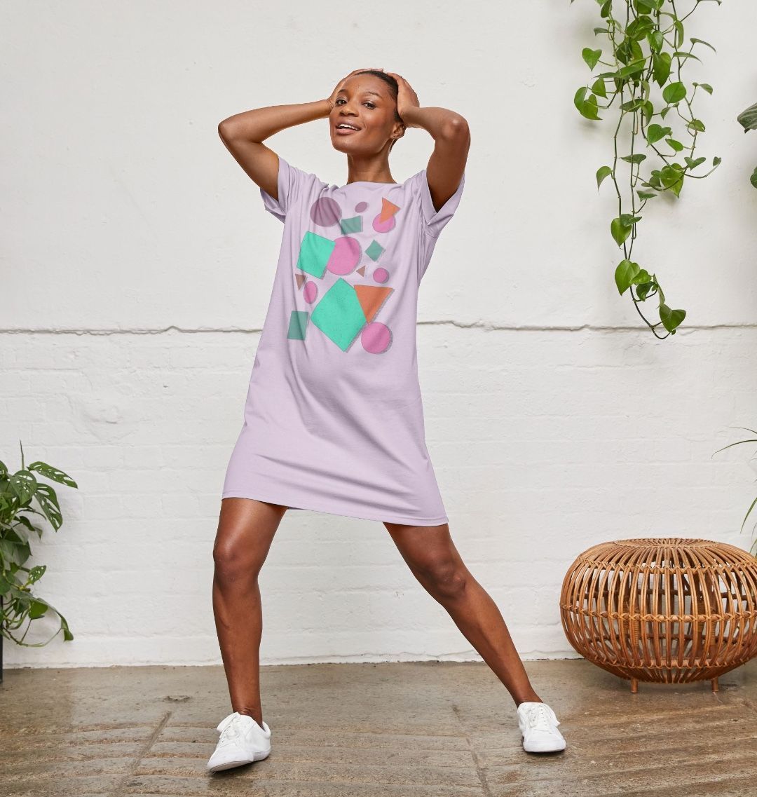 Retro 80s Oversized T Shirt Dress Lilac