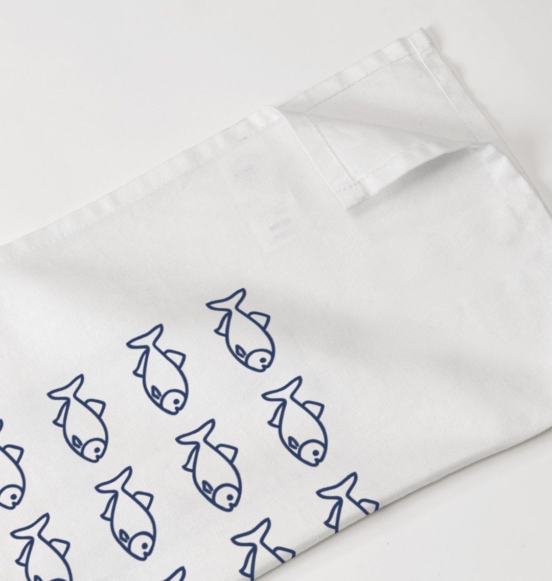 Organic Cotton Tea Towel Plastic Fish Print