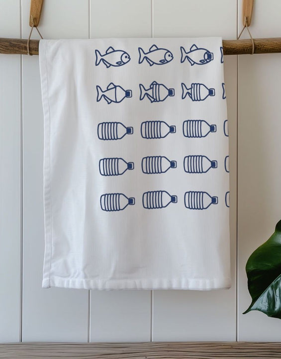 Organic Cotton Tea Towel Plastic Fish Print