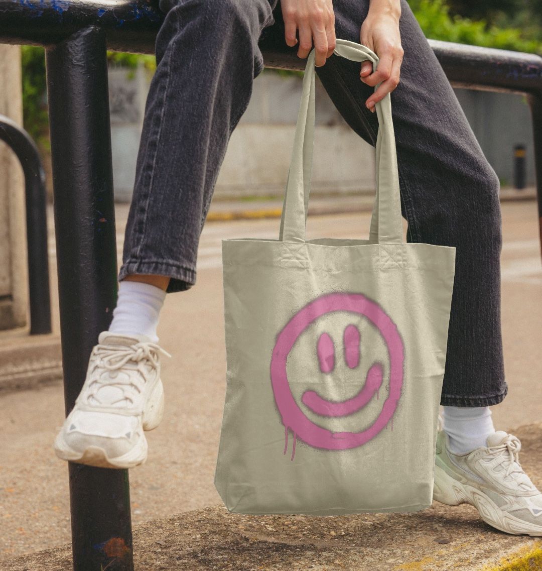 Retro Smiley Face Tote Bag Organic Cotton