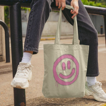 Sac fourre-tout rétro en coton biologique avec smiley