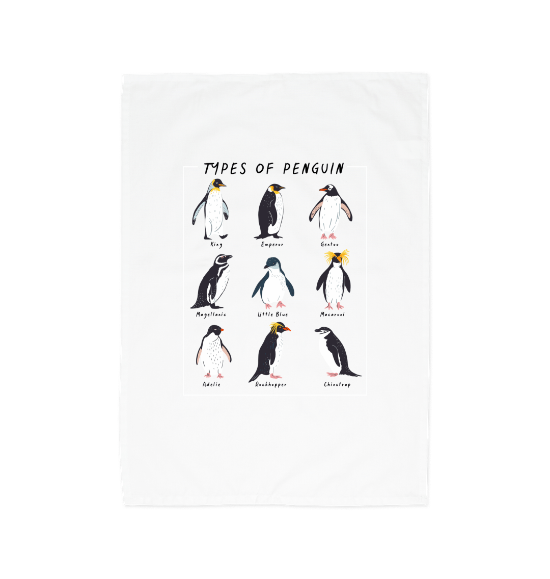 Organic Cotton Tea Towel Types Of Penguins White One Size