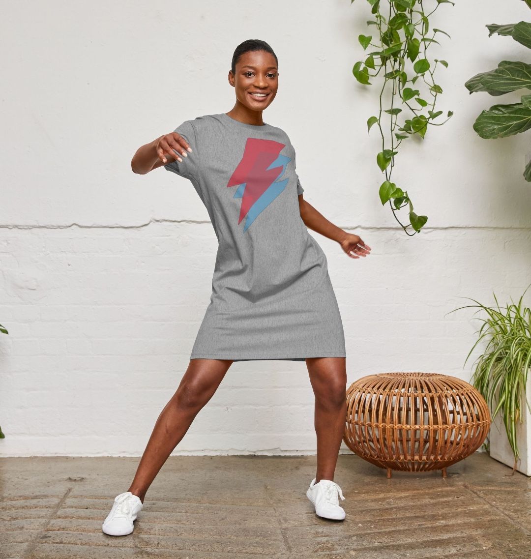 Retro 80s Oversized T Shirt Dress Grey