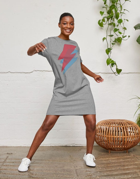 Retro 80s Oversized T Shirt Dress Grey