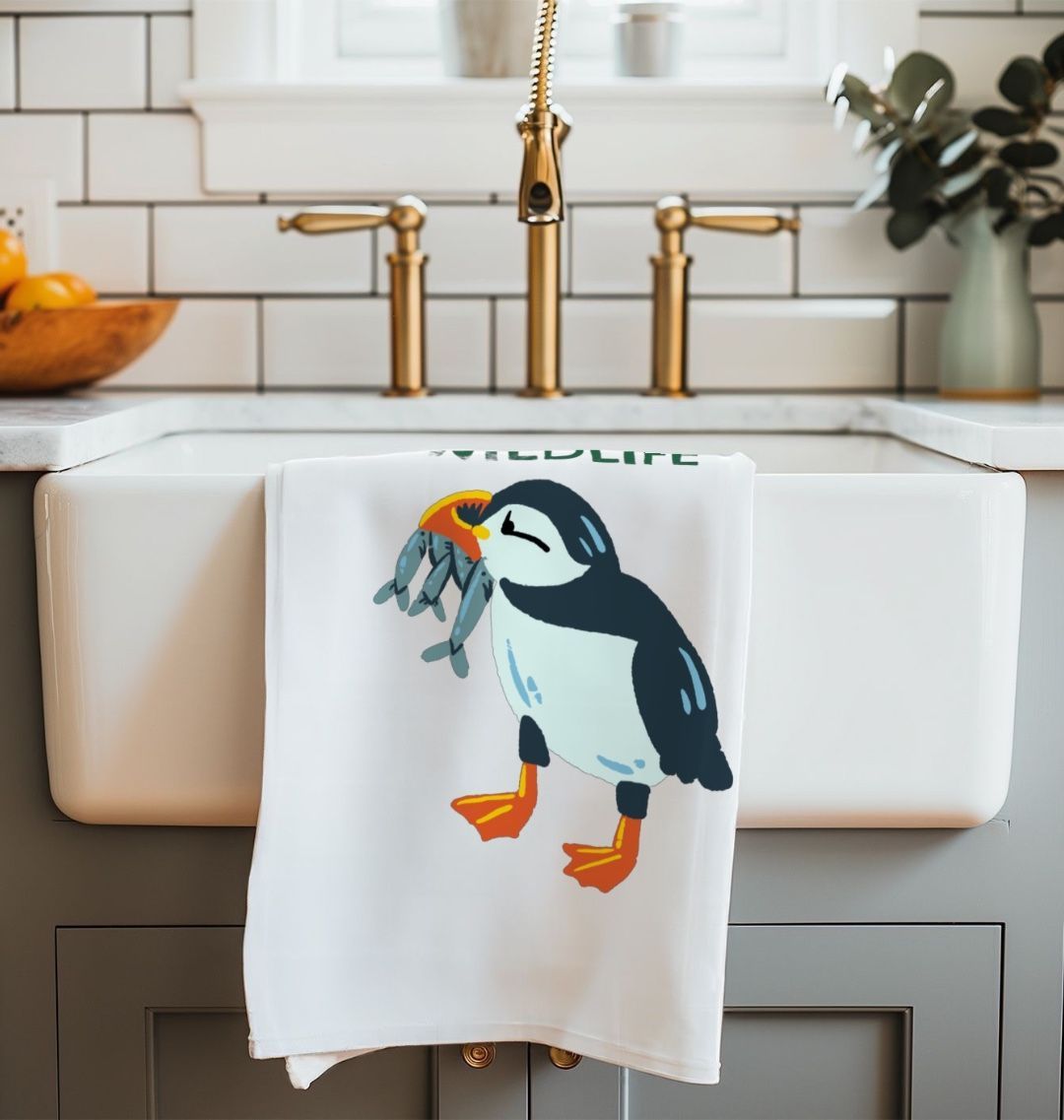 Protect Our Wildlife Puffin Organic Cotton Tea Towel