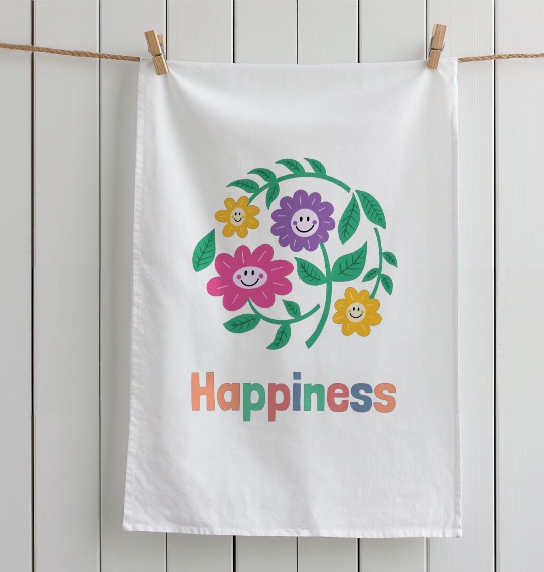 Organic Cotton Floral Happiness Tea Towel