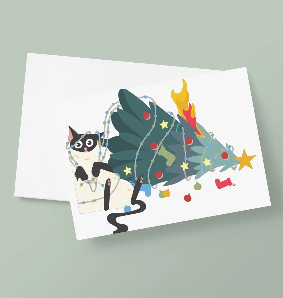 Funny Christmas Card Cat And The Christmas Tree