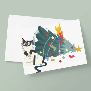 Carte de Noël amusante Le chat et le sapin de Noël