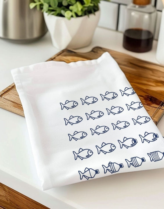 Organic Cotton Tea Towel Plastic Fish Print