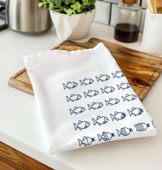 Organic Cotton Tea Towel Plastic Fish Print