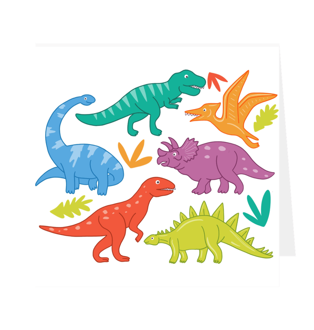 Types Of Dinosaurs Greetings Card White 12.5cm x 12.5cm