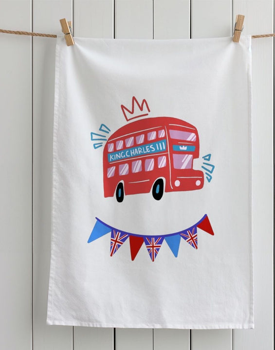 King Charles London Bus Organic Cotton Tea Towel