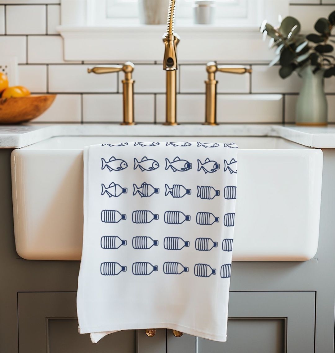 Organic Cotton Tea Towel Plastic Fish Print