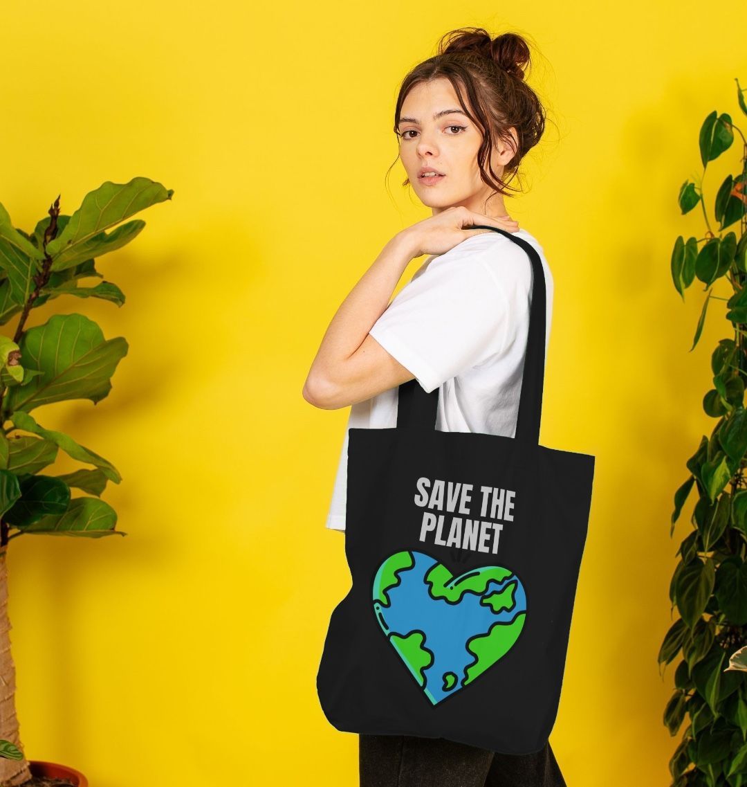 Save the Planet Organic Cotton Tote Bag Black