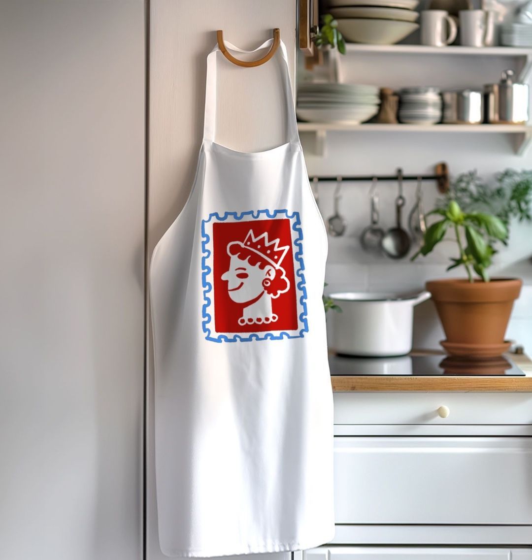 British Queen Stamp Organic Cotton Kitchen Apron