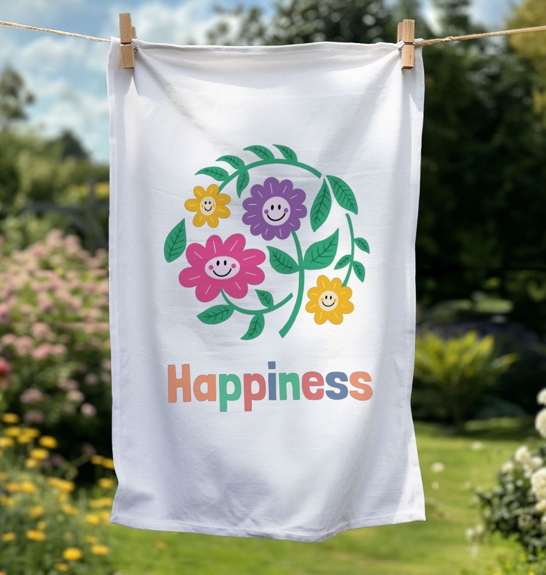 Organic Cotton Floral Happiness Tea Towel