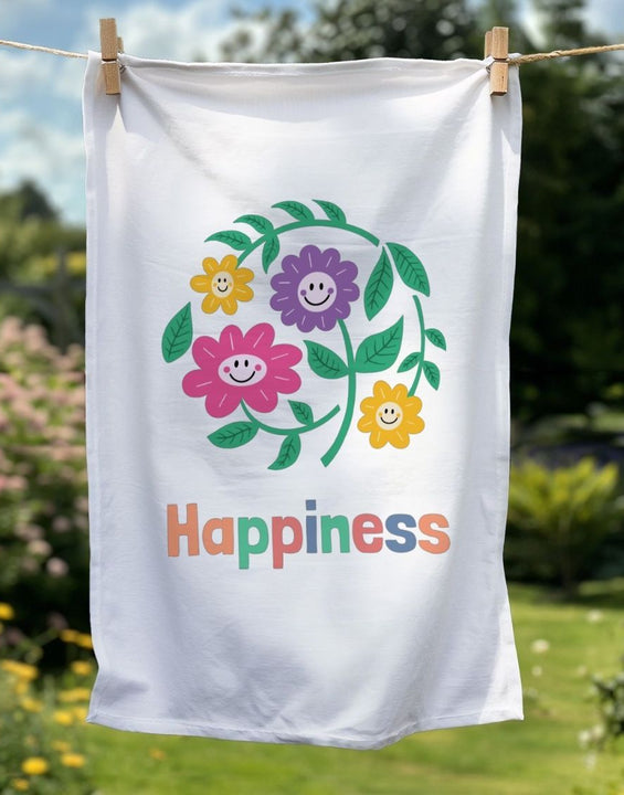 Organic Cotton Floral Happiness Tea Towel