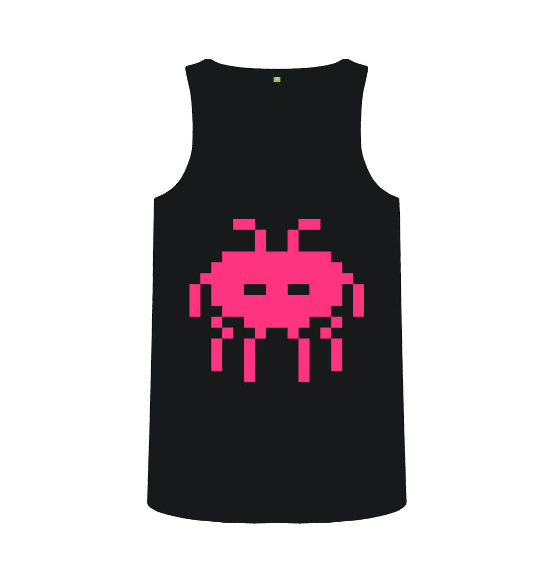 80s Retro Gamer Organic Cotton Sleeveless T Shirt Black