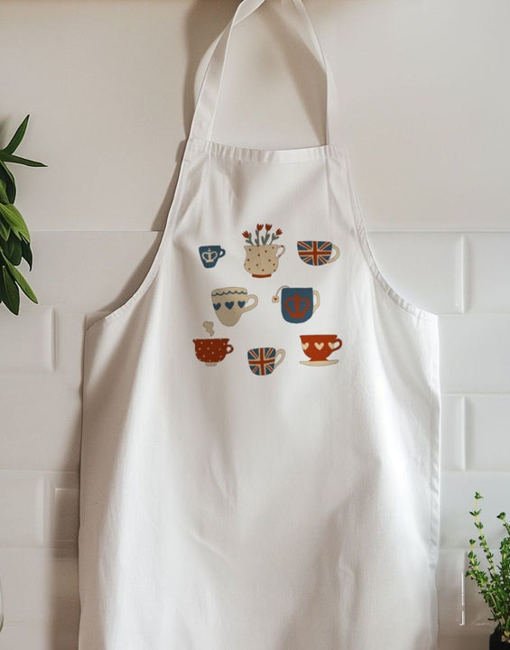 British Tea Cups Organic Cotton Kitchen Apron