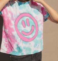 Retro Smiley Face Tie Dye Boxy T Shirt Organic