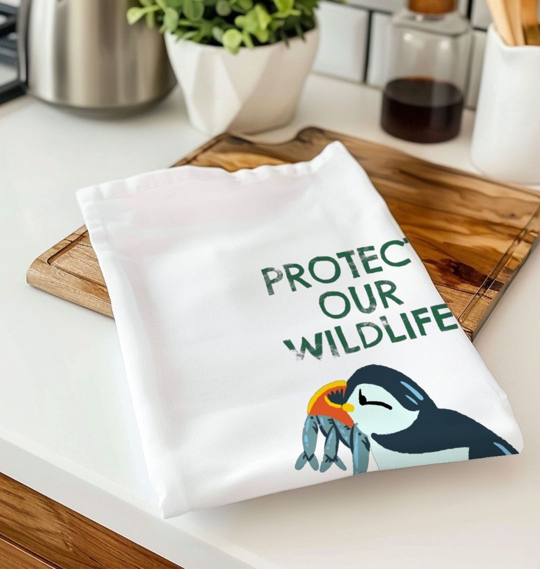 Protect Our Wildlife Puffin Organic Cotton Tea Towel