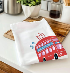 King Charles London Bus Organic Cotton Tea Towel