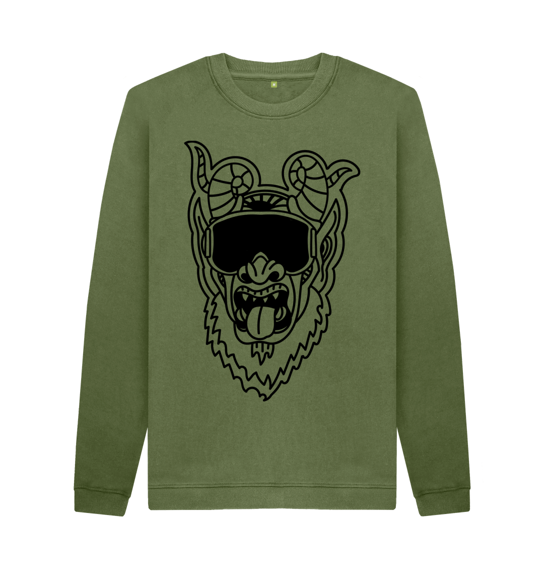 Graphic Crewneck Sweatshirt Monster Comic Khaki