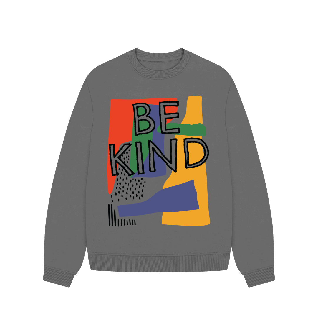 80s Retro Be Kind Crewneck Sweatshirt Slate Grey