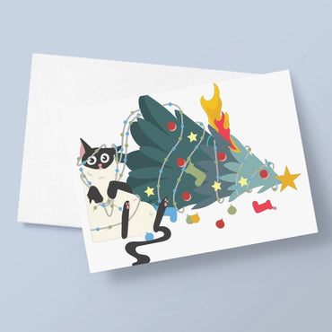 Carte de Noël amusante Le chat et le sapin de Noël