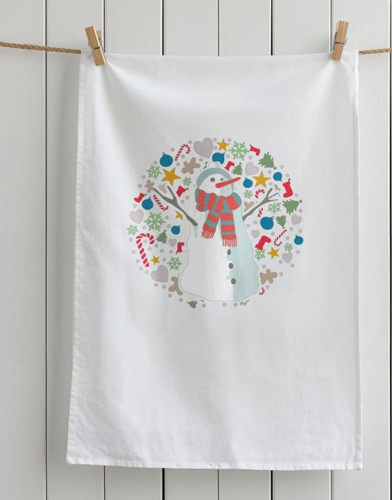 Christmas Snowman Printed Tea Towel