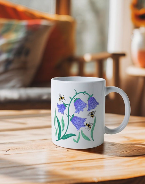 Floral Bluebells Natural Ceramic Mug