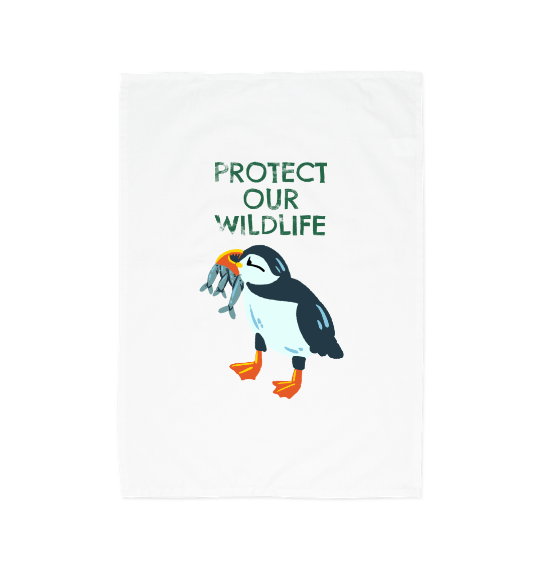 Protect Our Wildlife Puffin Organic Cotton Tea Towel White One Size