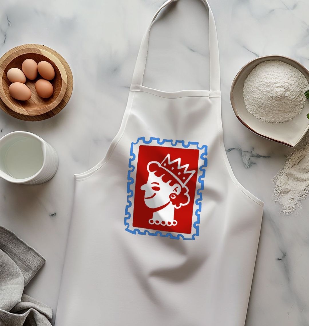 British Queen Stamp Organic Cotton Kitchen Apron