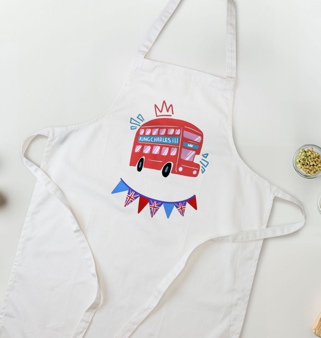 King Charles London Bus Organic Cotton Kitchen Apron