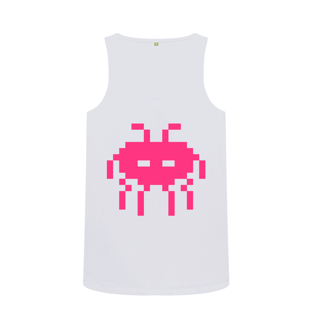 80s Retro Gamer Organic Cotton Sleeveless T Shirt White