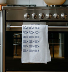 Organic Cotton Tea Towel Plastic Fish Print