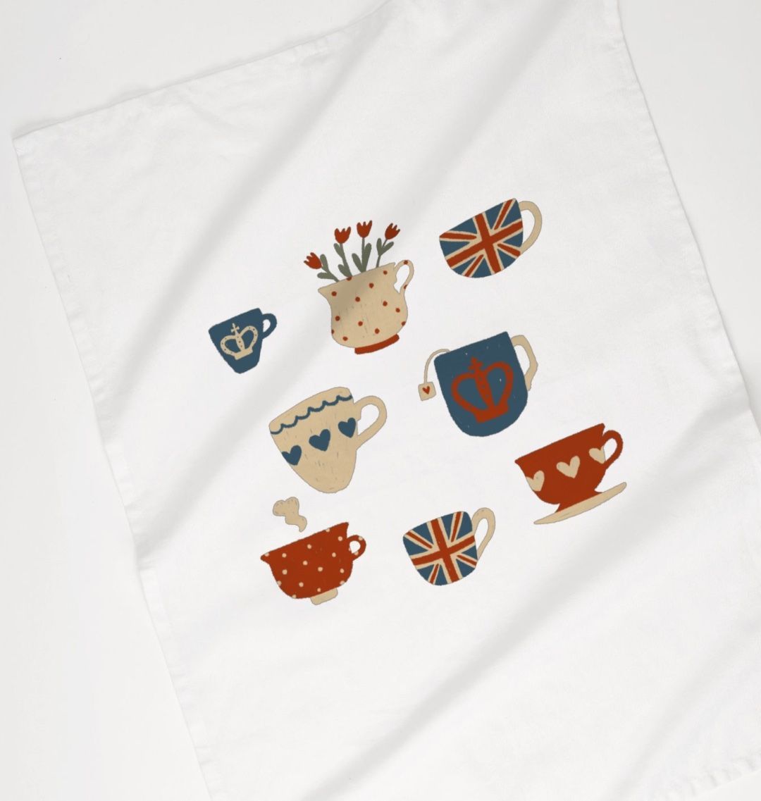 British Tea Cups Organic Cotton Tea Towel