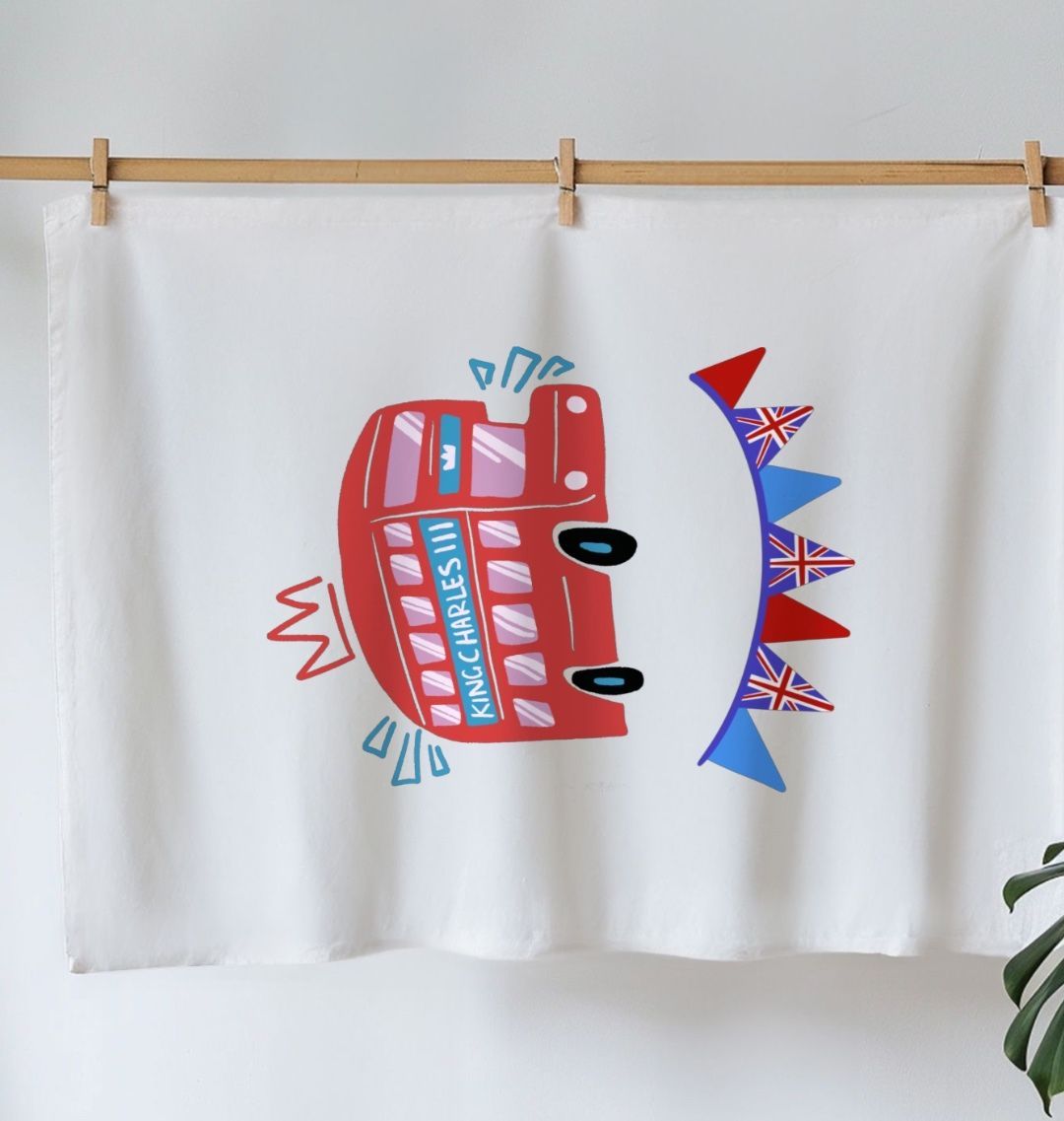 King Charles London Bus Organic Cotton Tea Towel