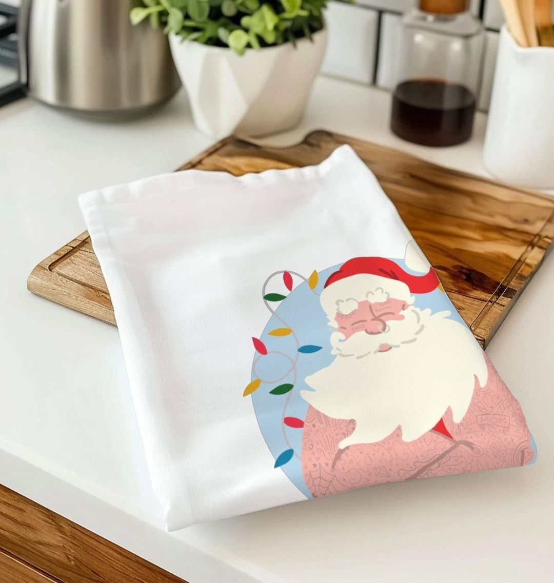 Father Christmas Printed Tea Towel Cotton