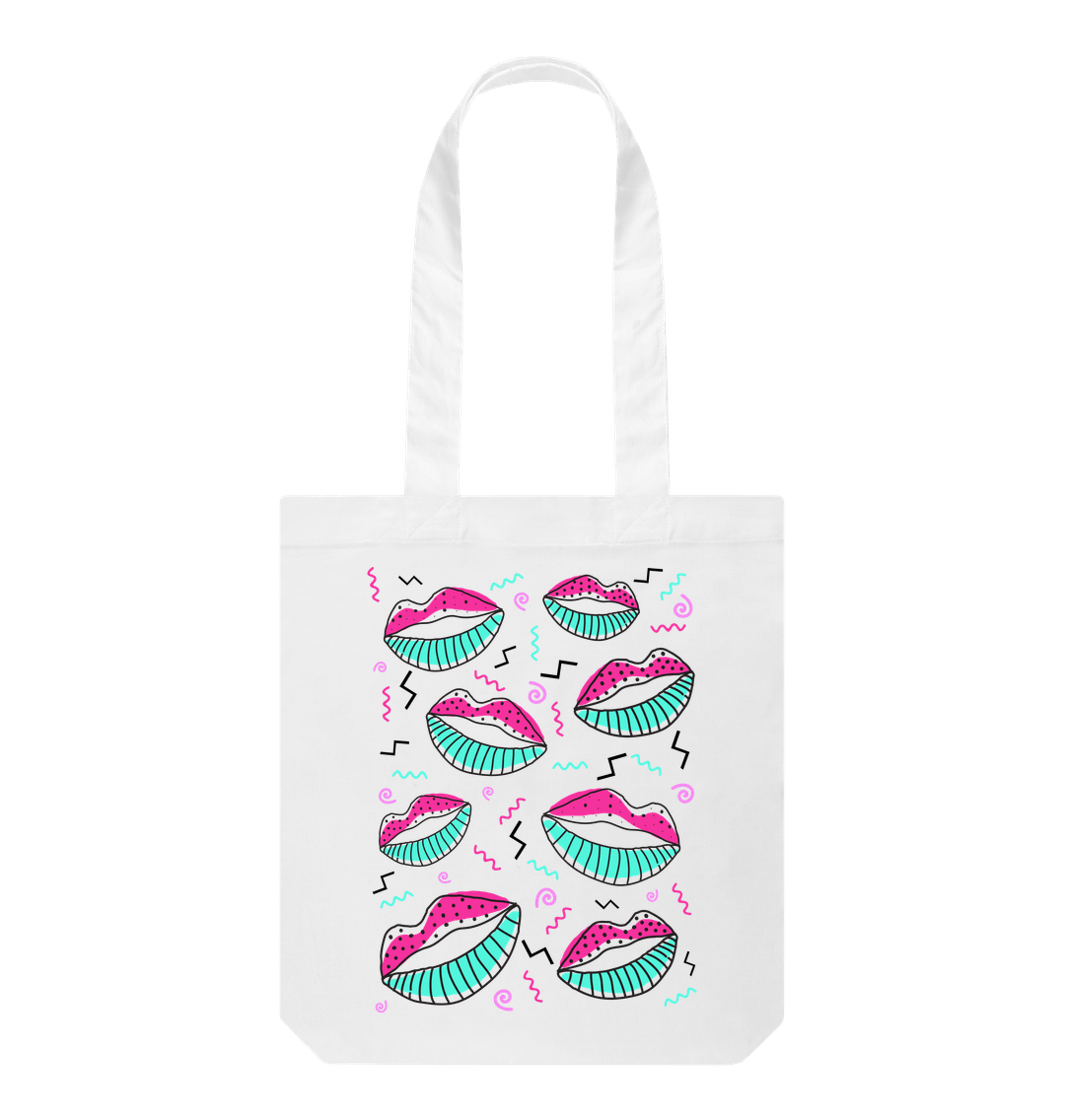 80s Retro Organic Cotton Tote Bag White One Size