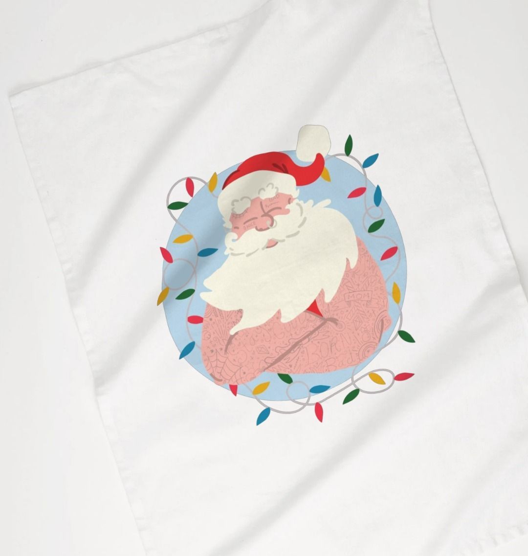 Father Christmas Printed Tea Towel Cotton